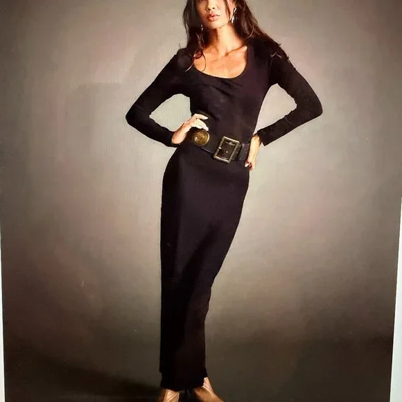 12th Tribe Gemma Black Long Sleeve Ribbed Maxi Dress ~ NWT - Picture 2 of 10